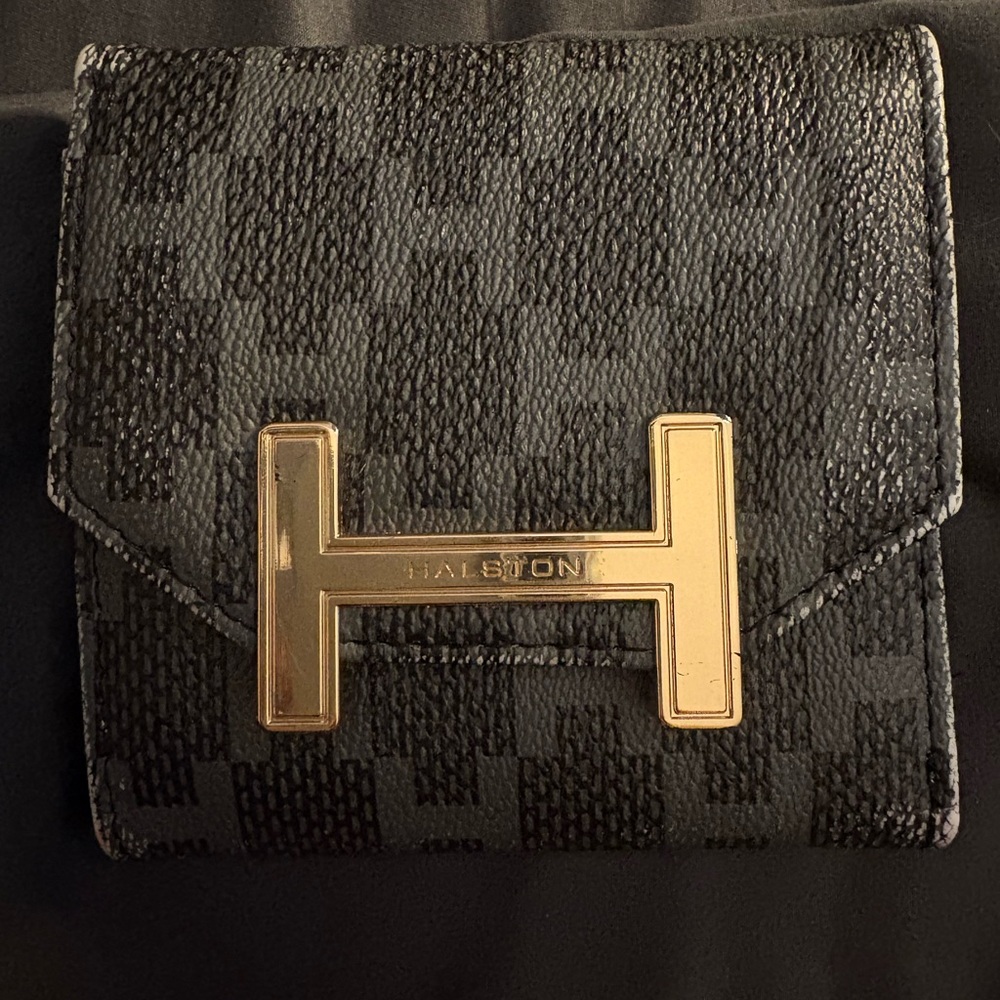 Halston Heritage Textured Black Wallet with Gold H Clasp